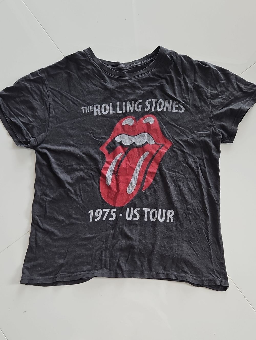 The Rolling Stones 1975 Tour Black Tee with Red Tongue Graphic
